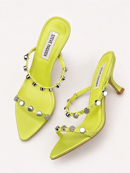 Steve Madden Shoes - Steve Madden Dorina Satin Studded Heels Citron Neon Lime Green Size 9.5